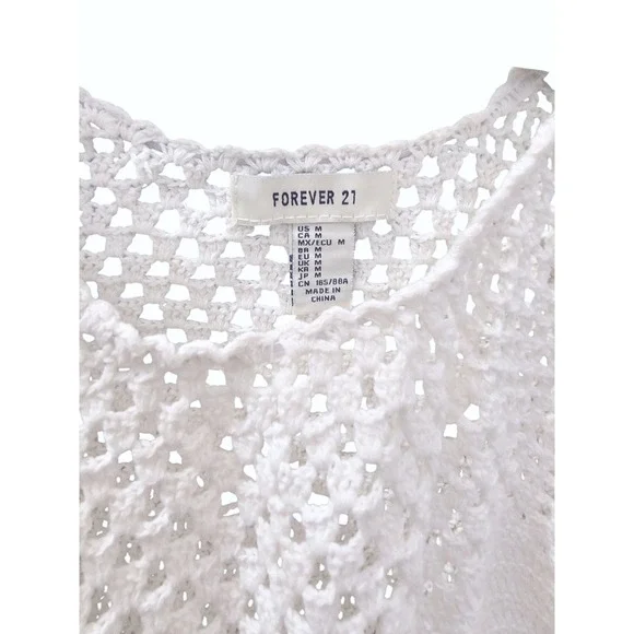 $20 EUC FOREVER 21 crochet tank shirt top M cream crochet summer daze surf layer - Picture 2 of 7